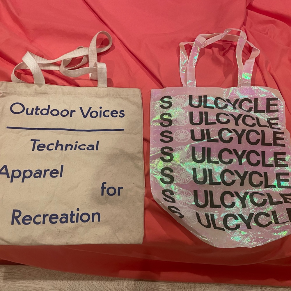 Reusable soul cycle and outdoor voices bags